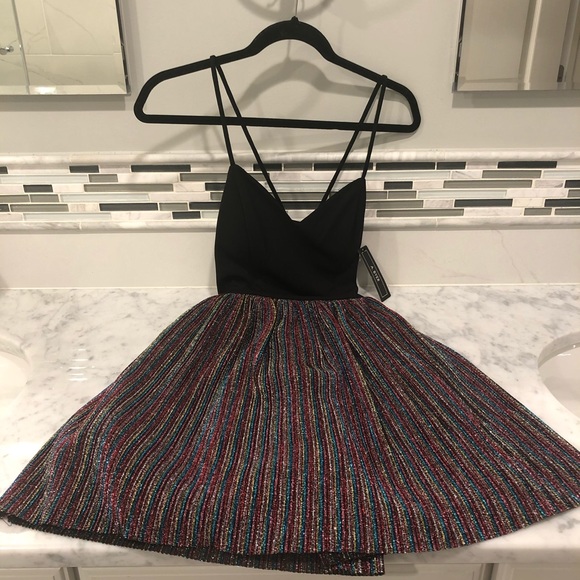 A. Byer Dresses & Skirts - A Byer Black / Rainbow Metallic Mini Dress